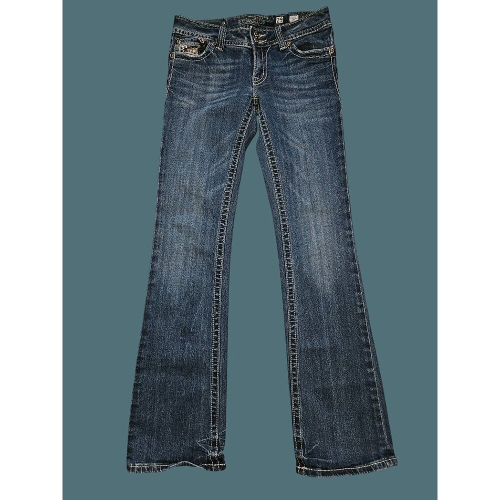 Miss Me JP5001-2 Bootcut Y2K Bling Badie Flap Pockets Low Rise Jeans Women 29
